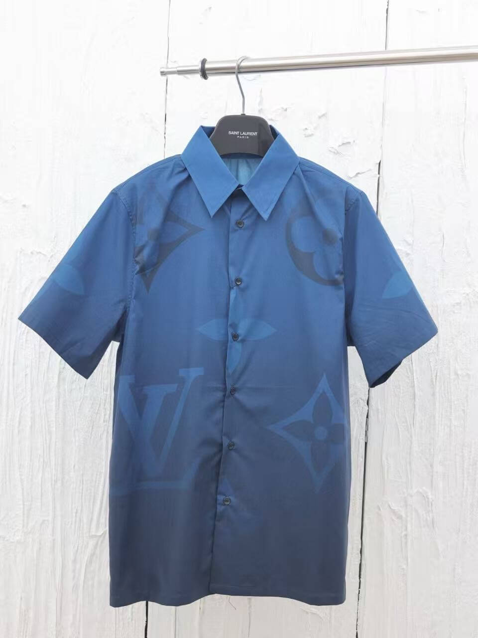 Blue Button-Up Short Sleeve T-Shirt