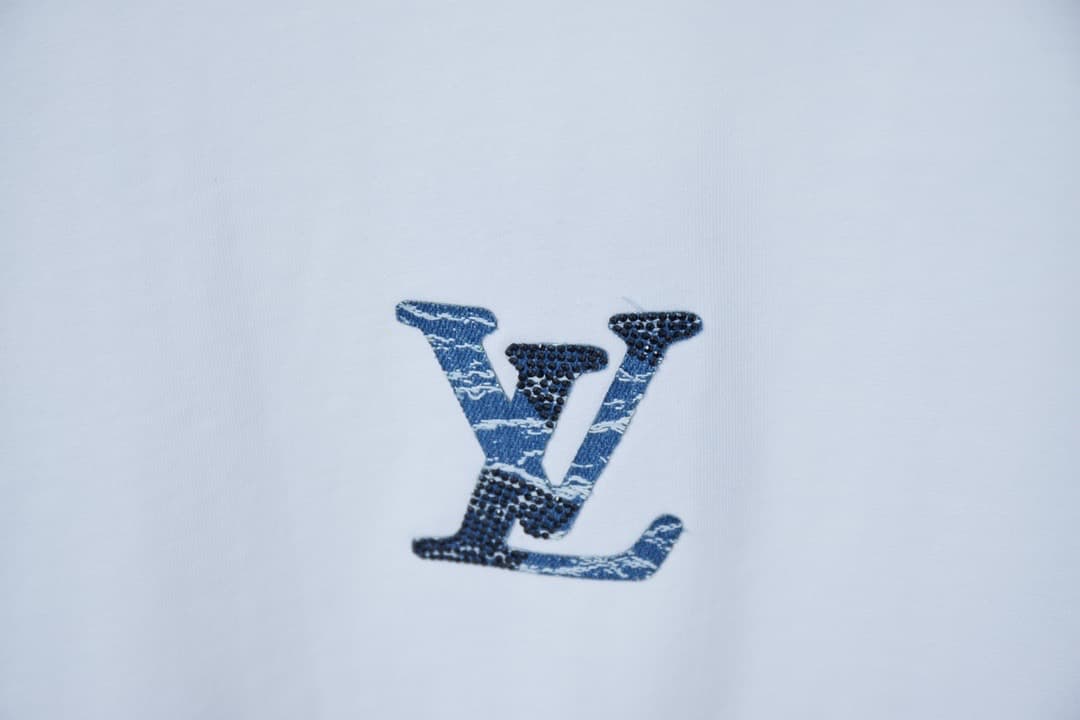 2025 New Denim Patch Rhinestone Letter T-shirt
