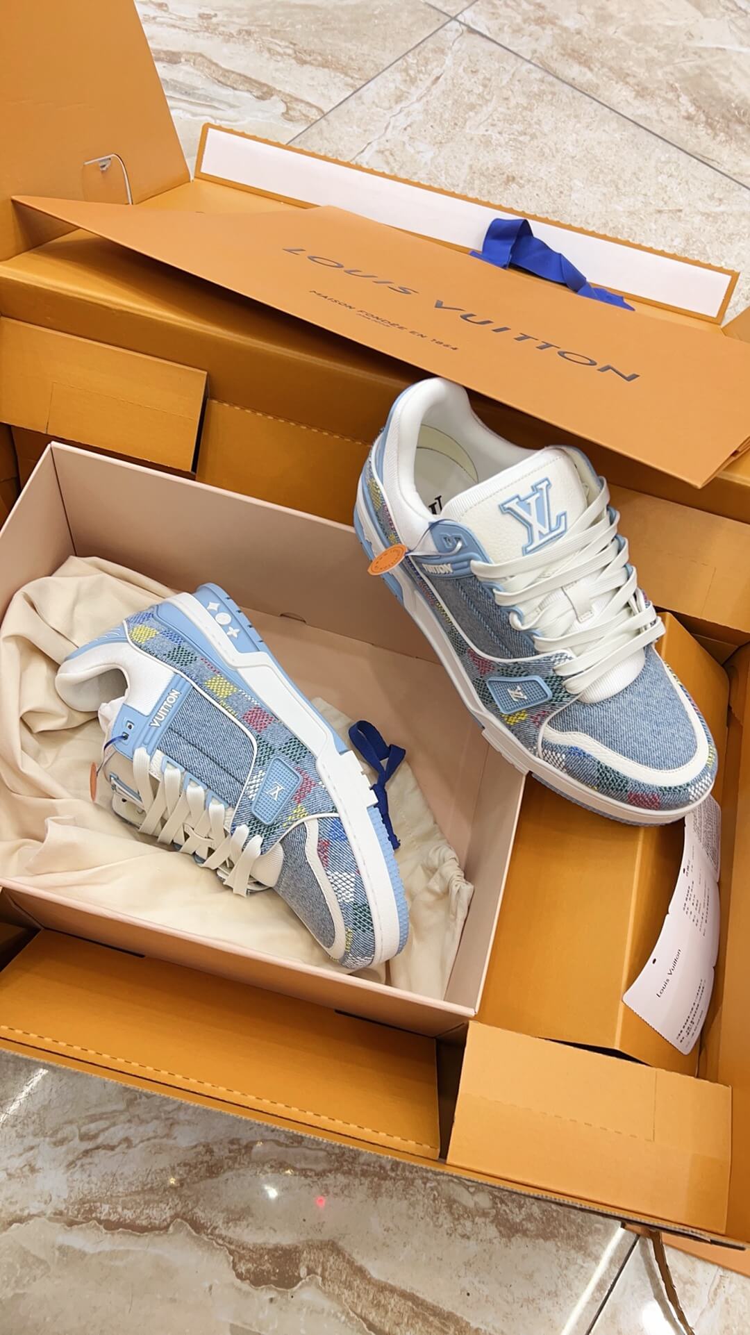 Blue Checkered Design Sport Sneaker