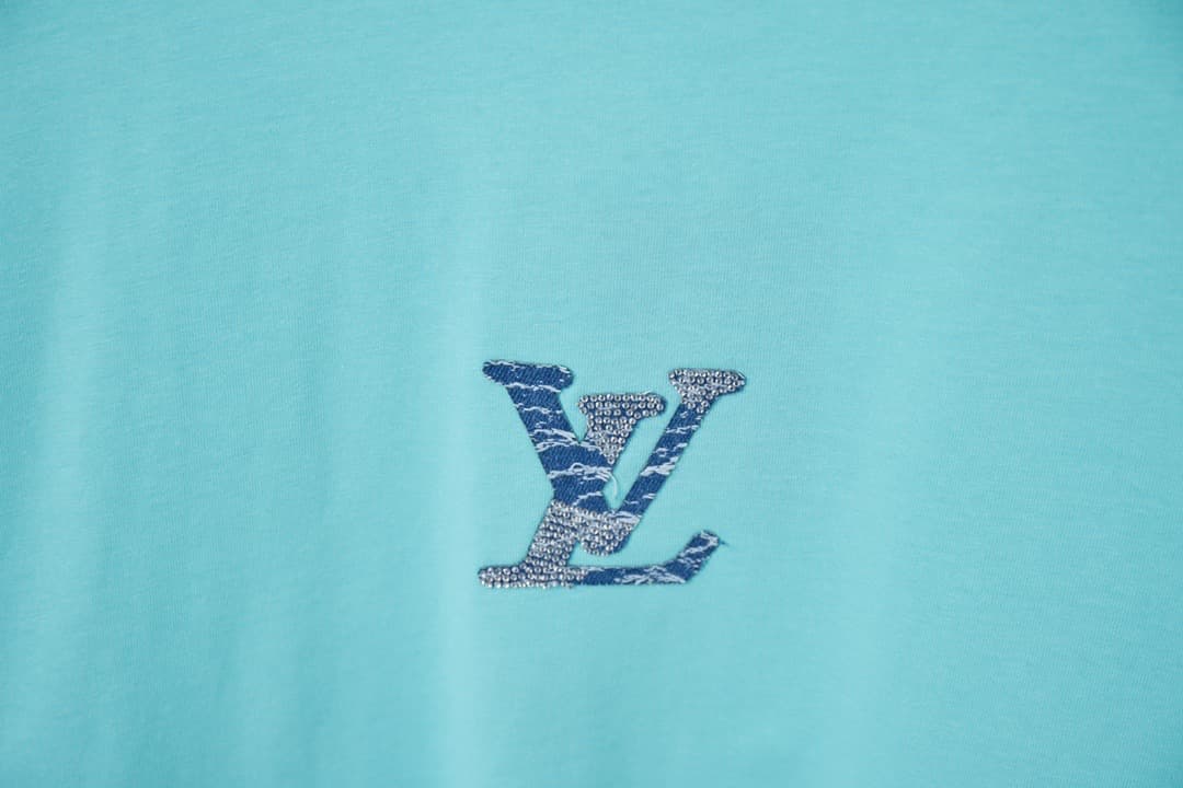 2025 New Denim Patch Rhinestone Letter T-shirt