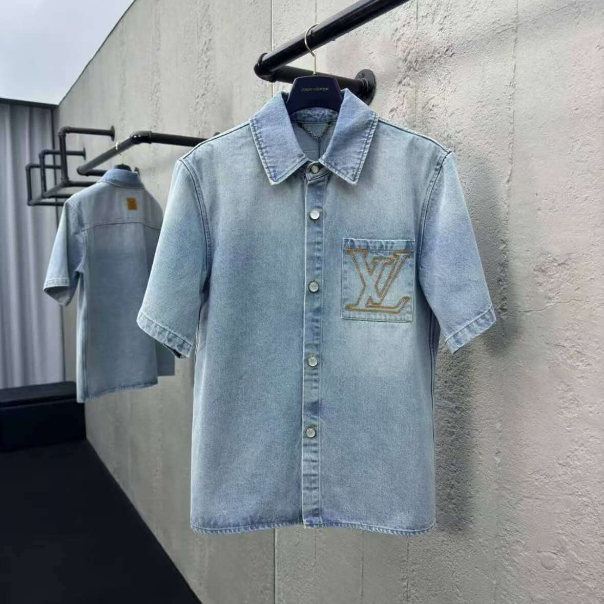 Pocket Letter Embroidered Denim Shirt