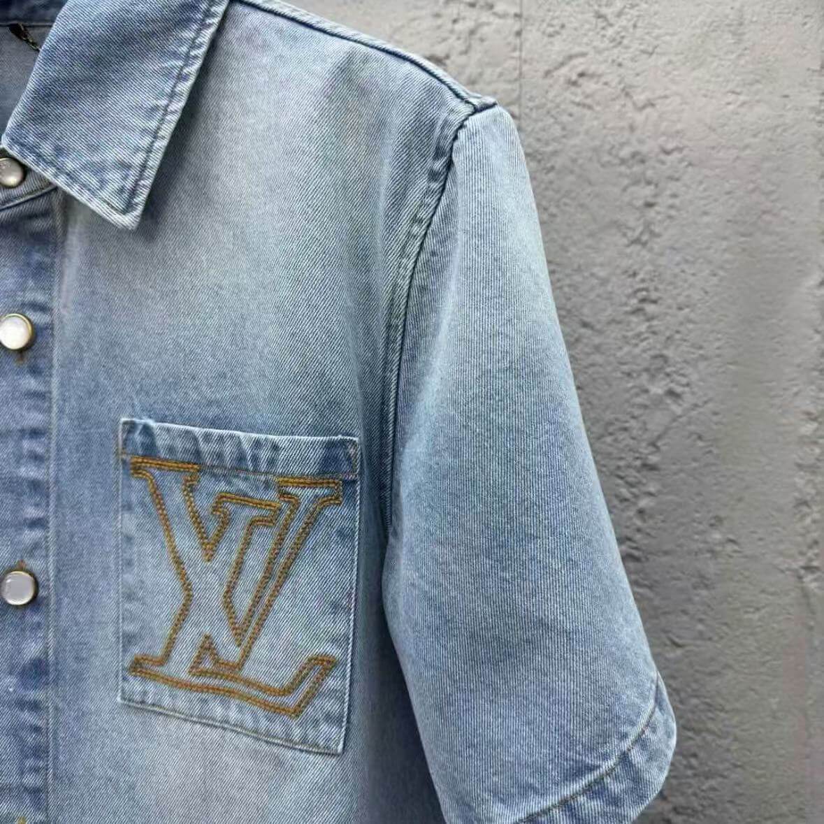 Pocket Letter Embroidered Denim Shirt