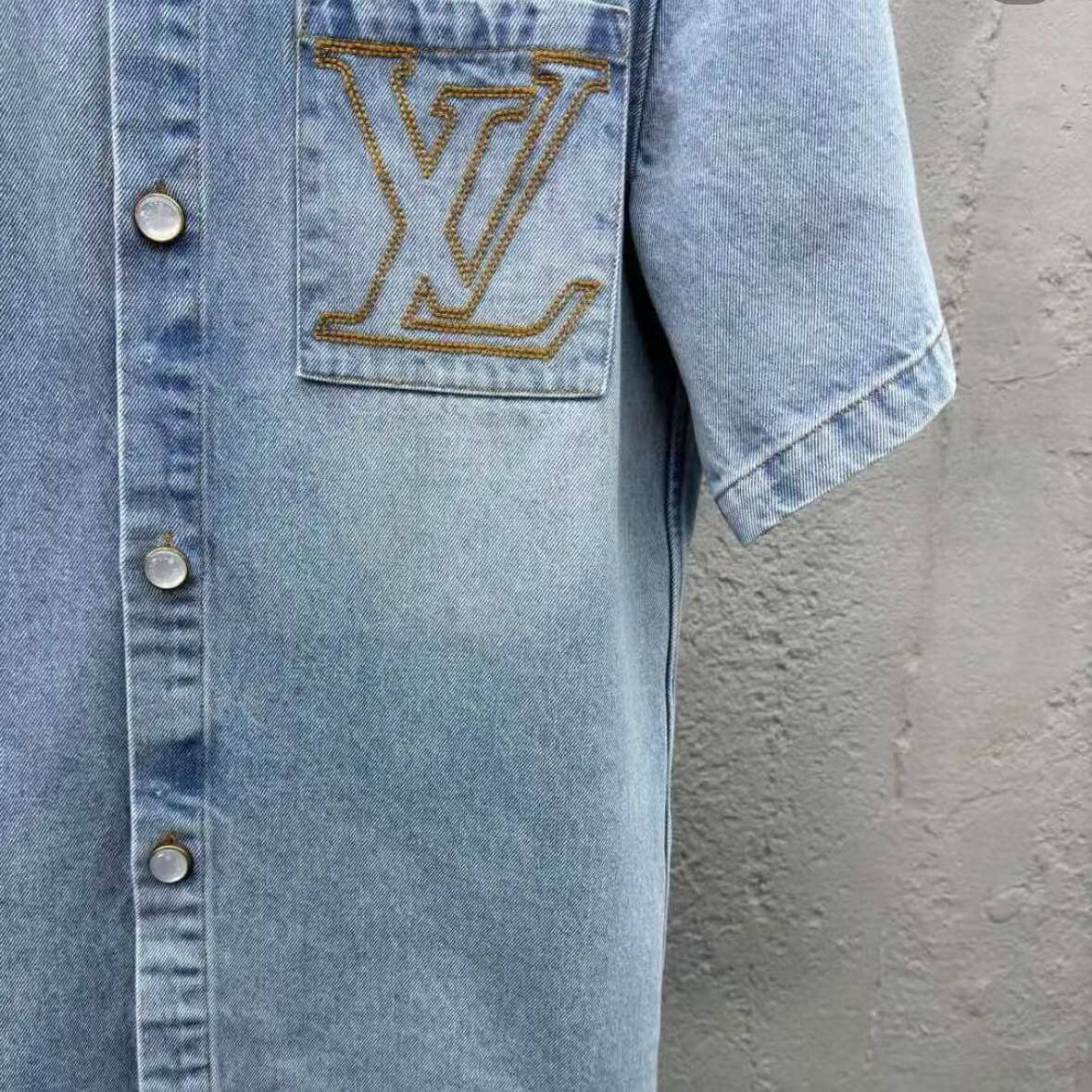 Pocket Letter Embroidered Denim Shirt
