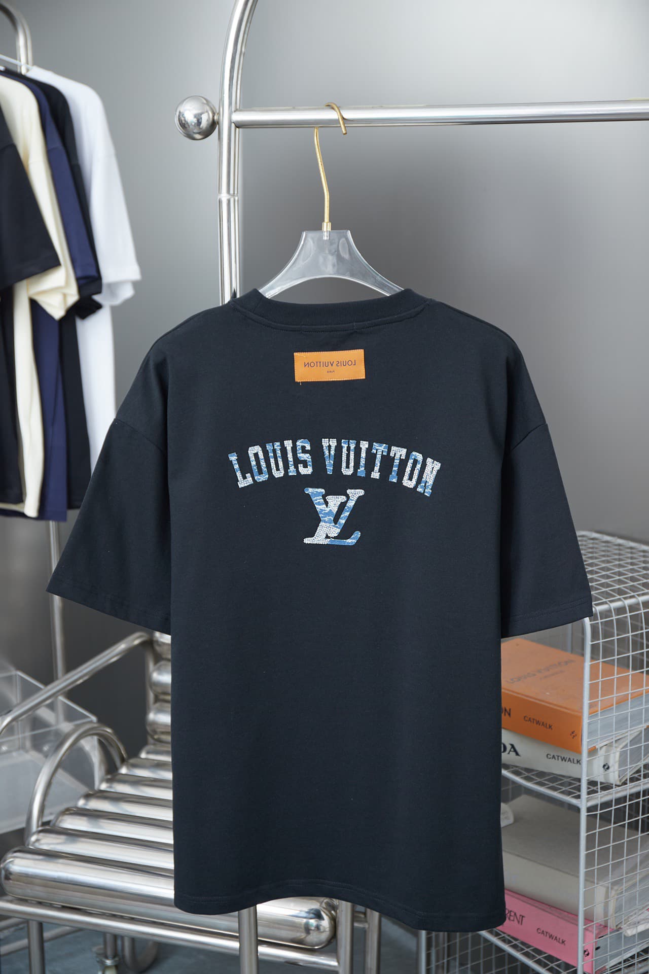 2025 New Denim Patch Rhinestone Letter T-shirt