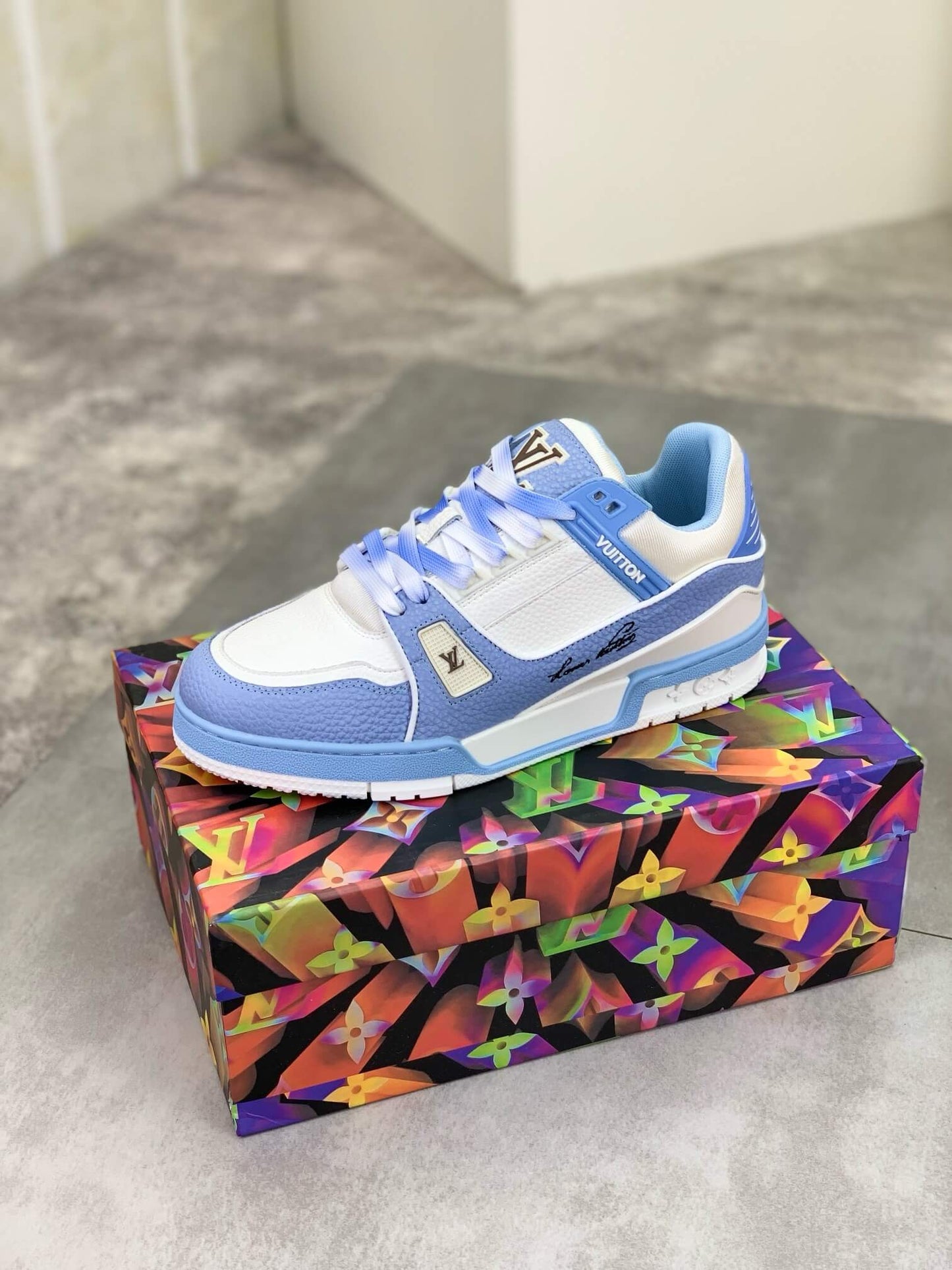 Blue White Color-Block Sneakers