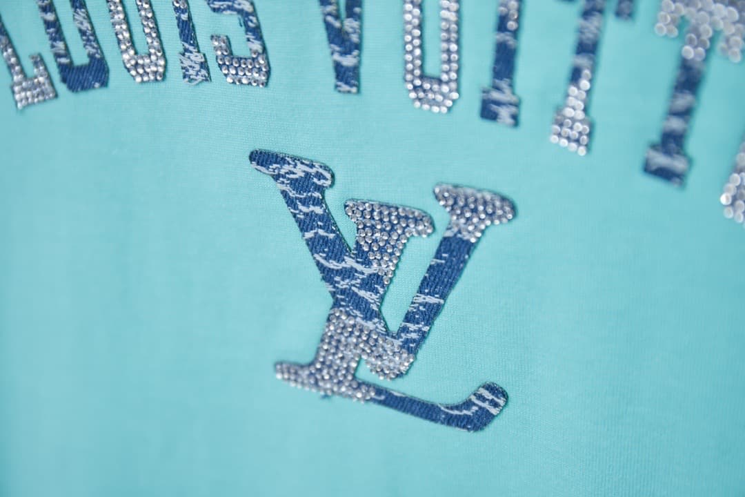 2025 New Denim Patch Rhinestone Letter T-shirt
