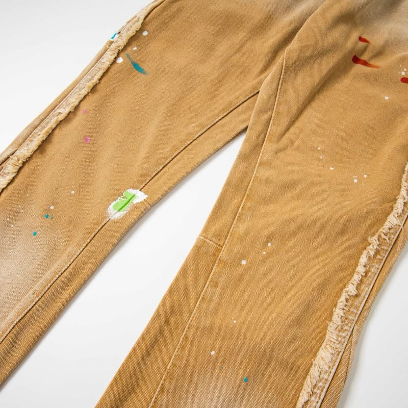 Yellow Graffiti Splash Paint Washed Denim Pants