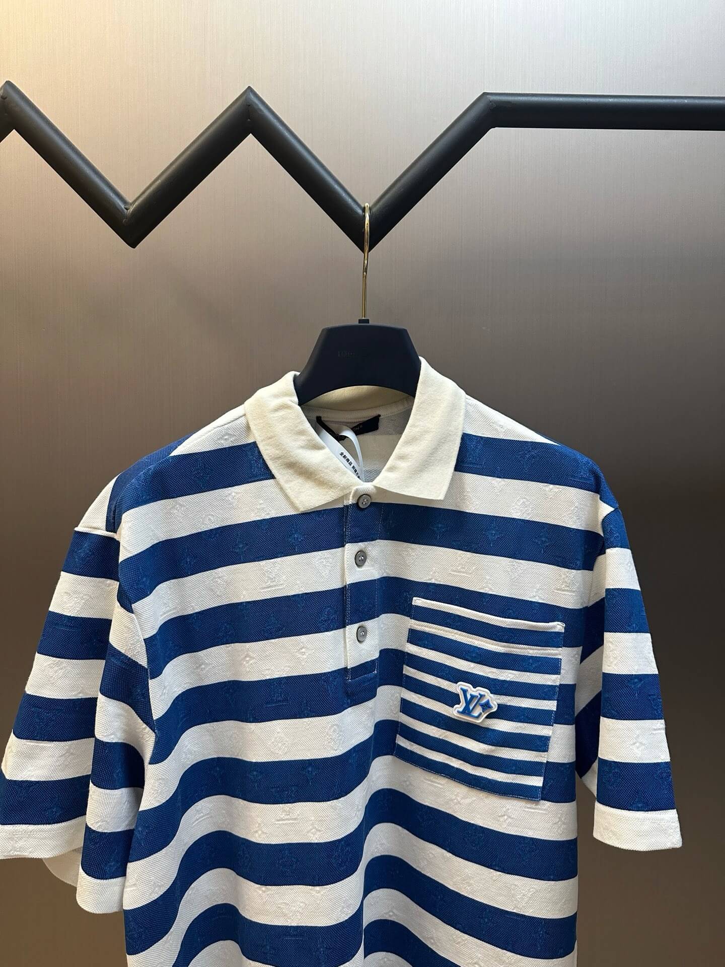 White and Blue Striped Polo Shirt