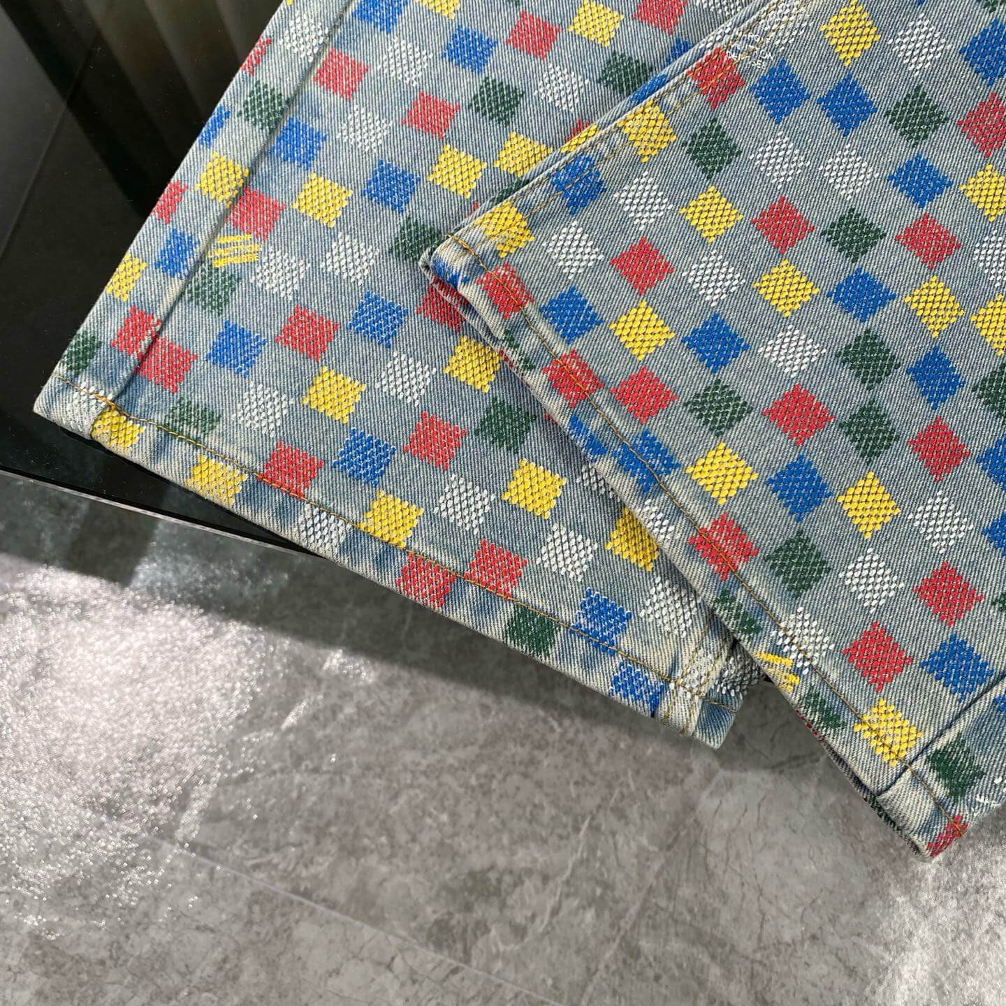 Retro Pixelated Checkerboard Jeans