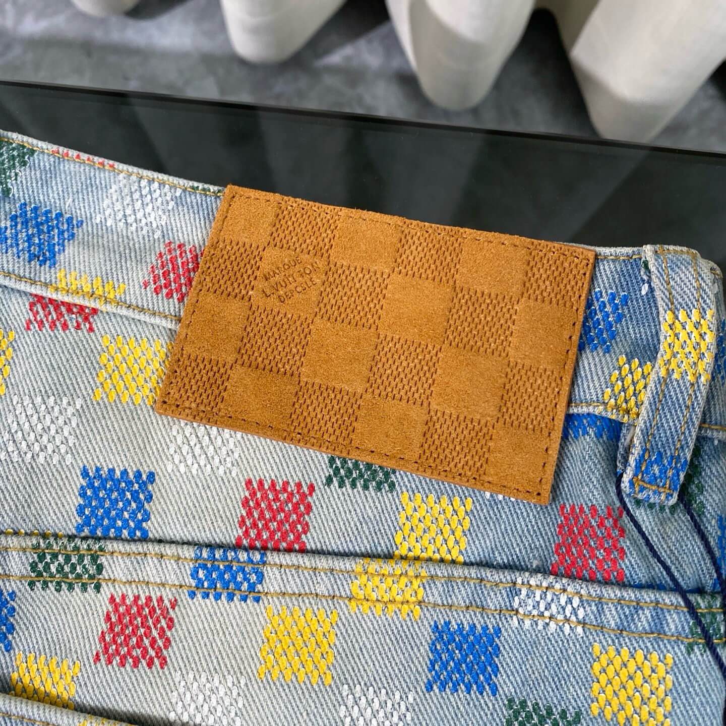 Retro Pixelated Checkerboard Jeans