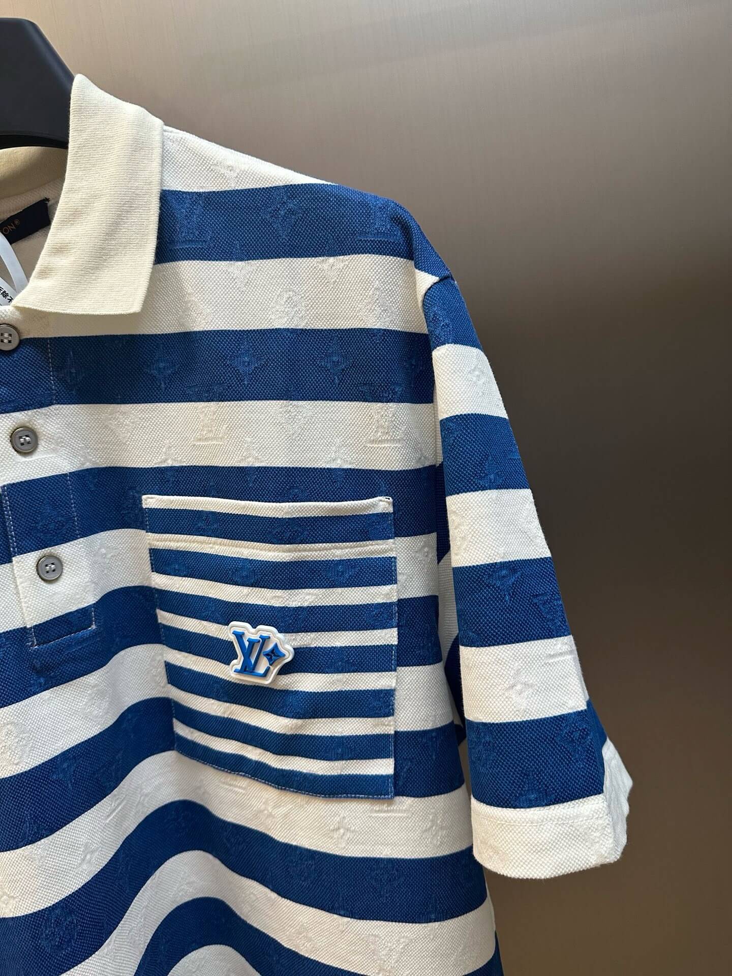 White and Blue Striped Polo Shirt
