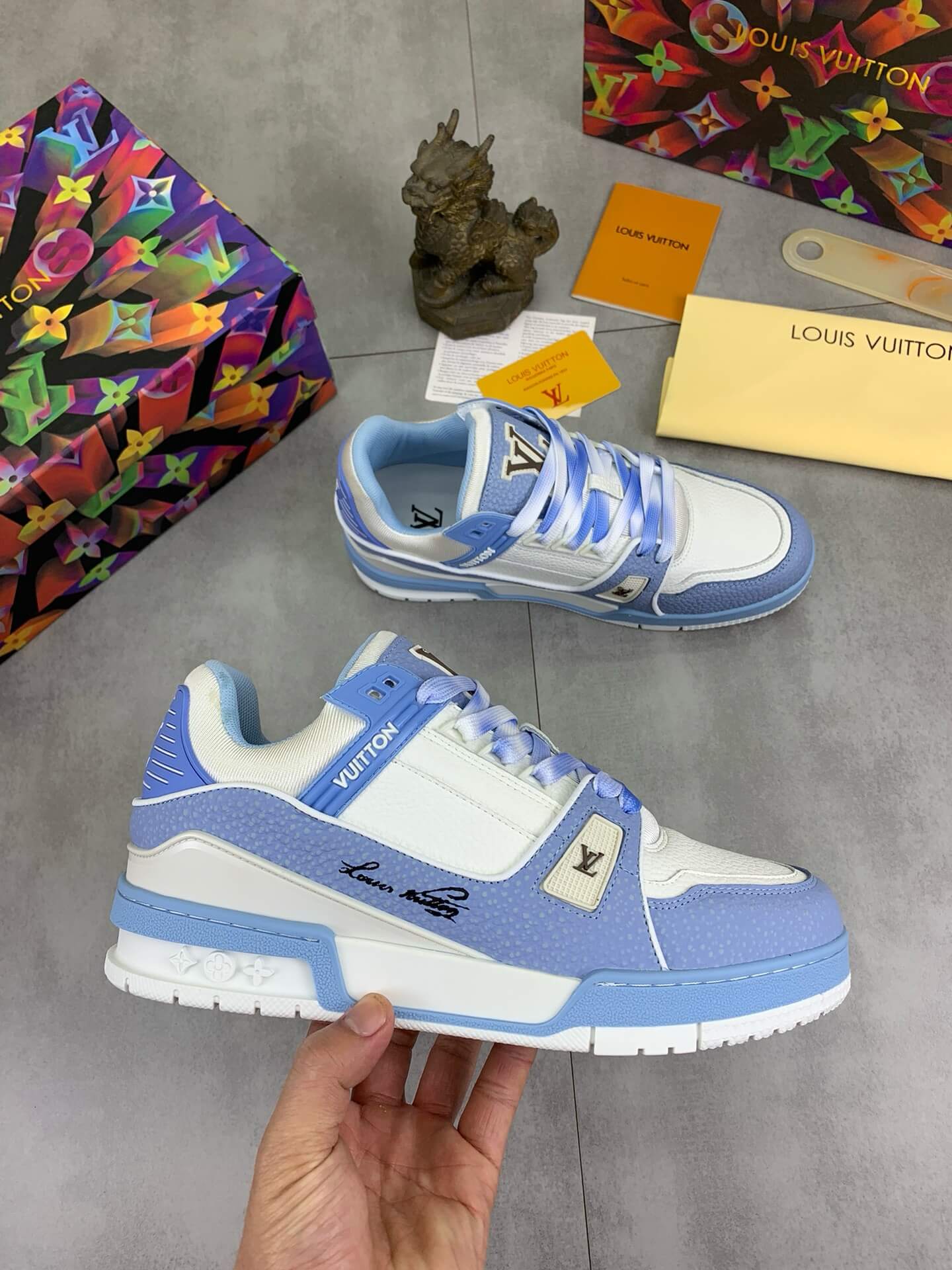 Blue White Color-Block Sneakers