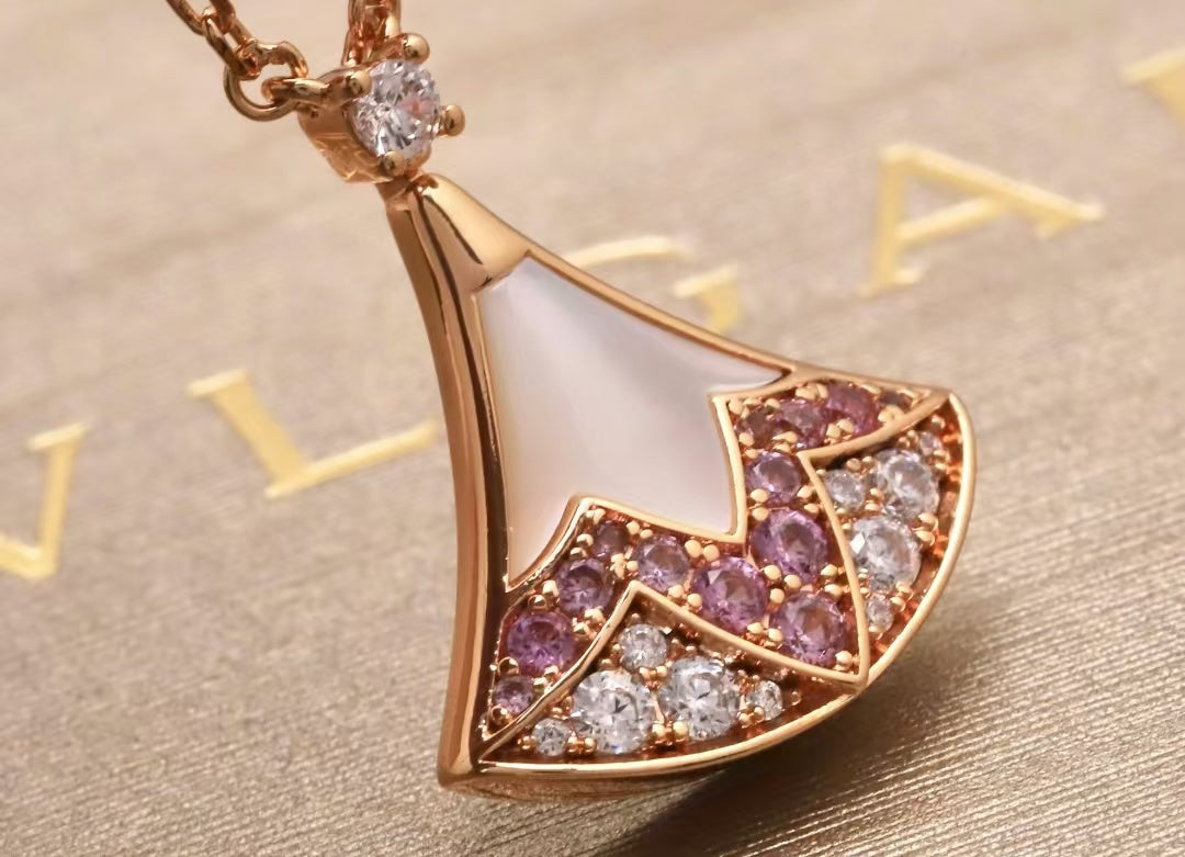 Colored Diamond Inlay Mother-of-Pearl Necklace