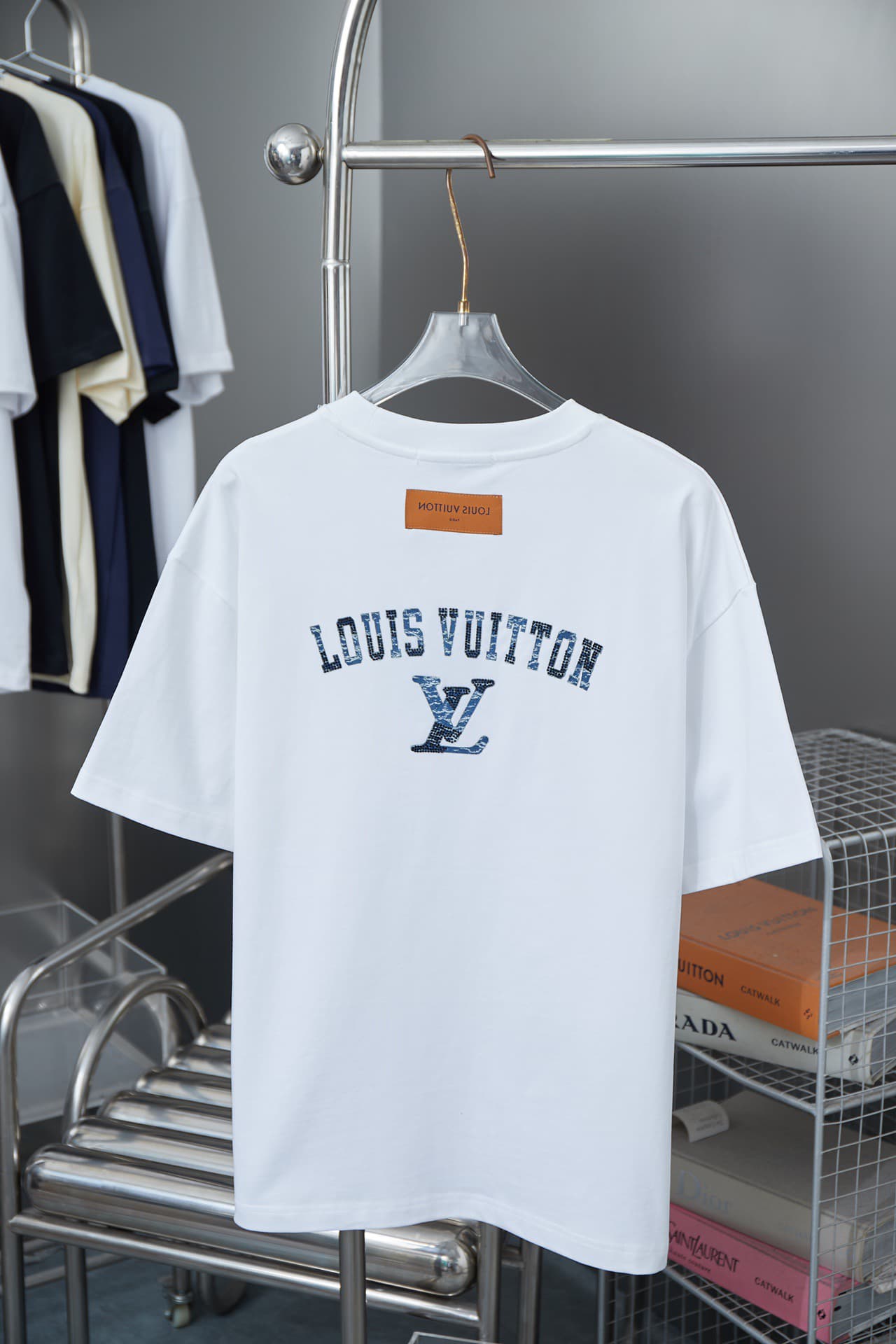 2025 New Denim Patch Rhinestone Letter T-shirt
