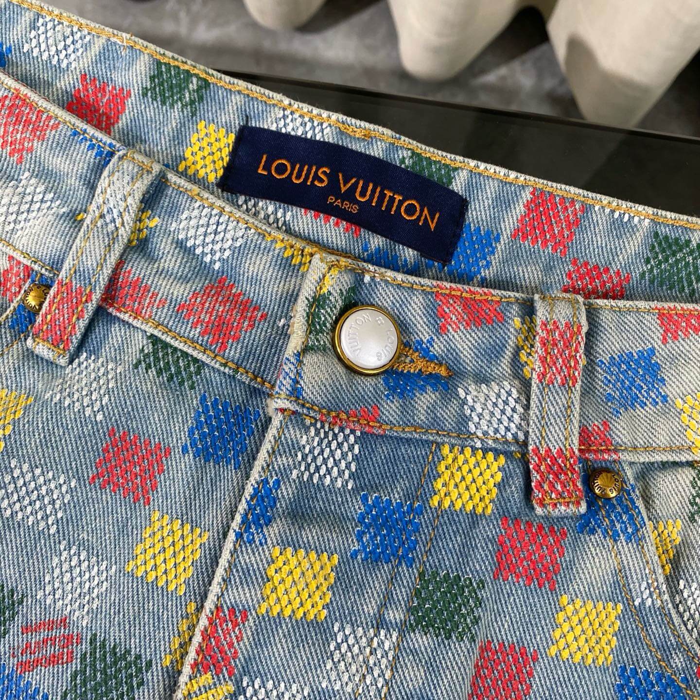 Retro Pixelated Checkerboard Jeans
