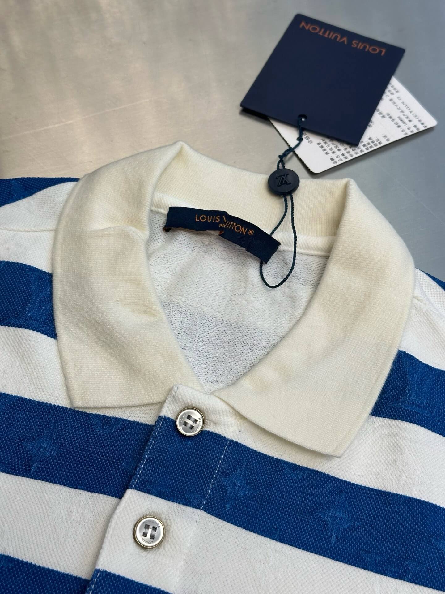 White and Blue Striped Polo Shirt