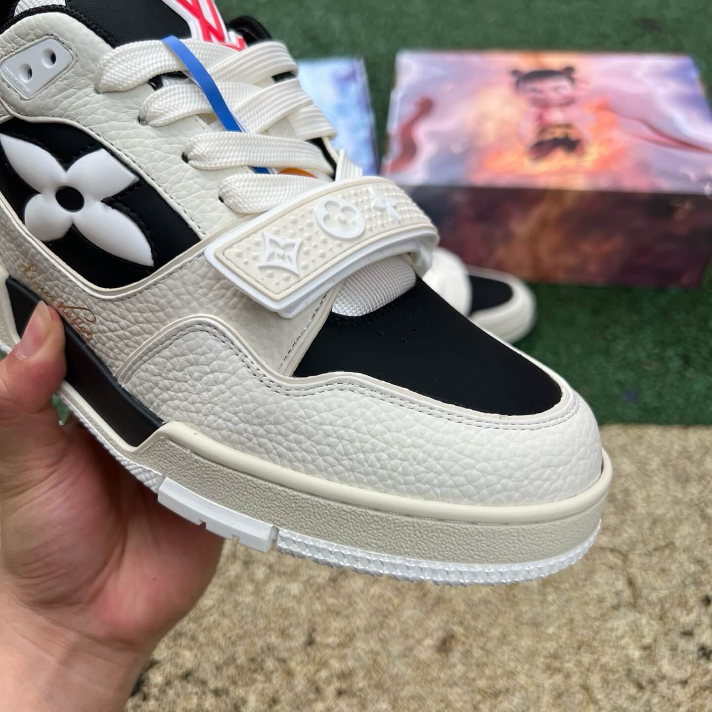 White and Black Velcro Strap Sneakers