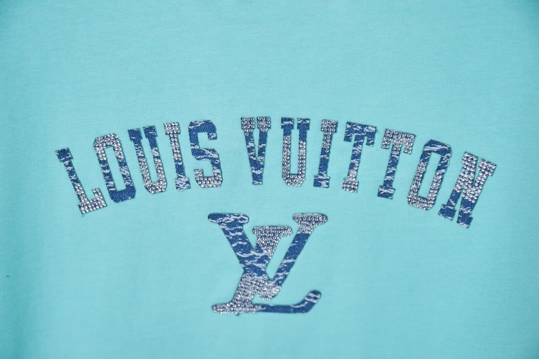 2025 New Denim Patch Rhinestone Letter T-shirt