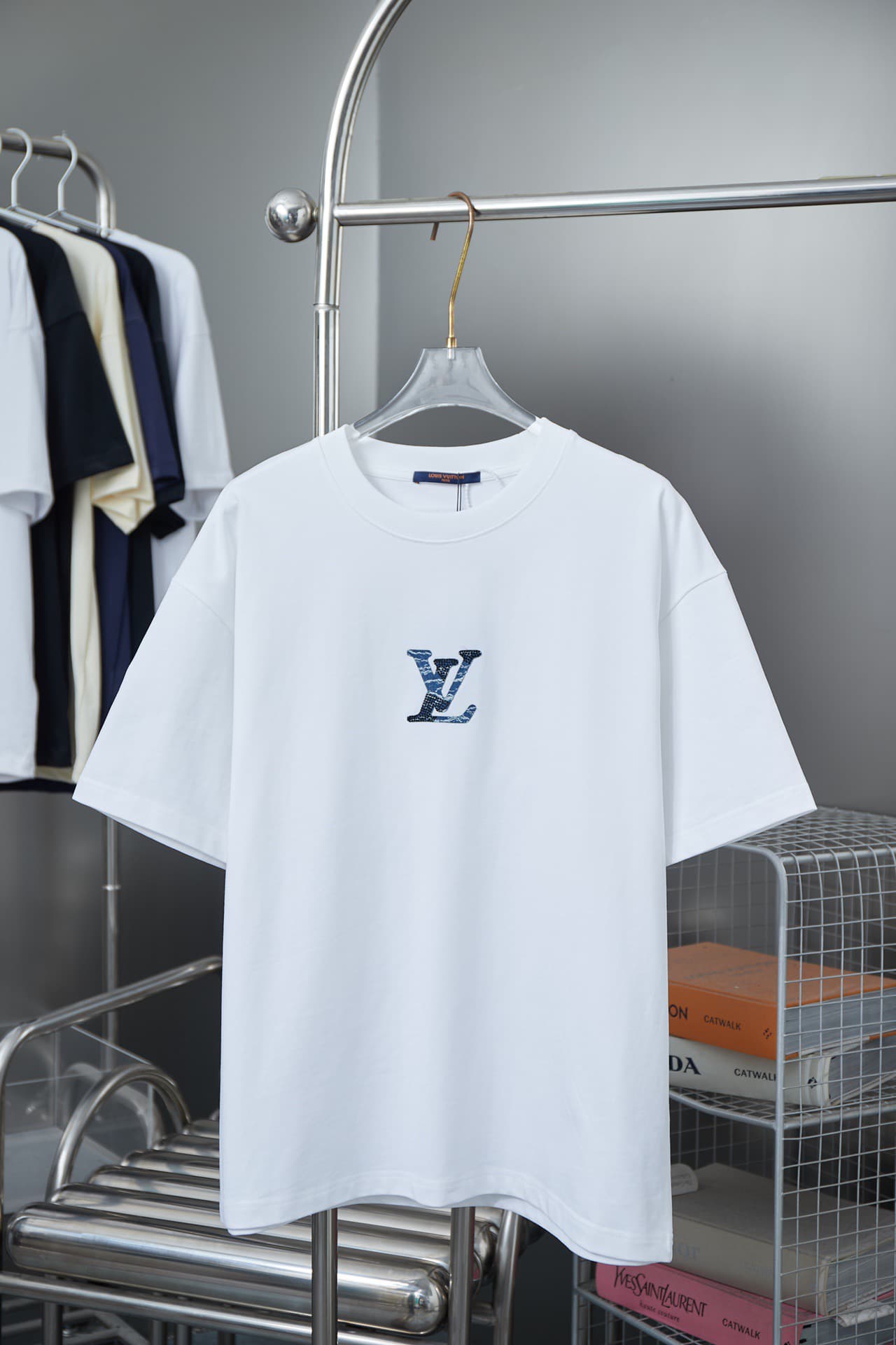 2025 New Denim Patch Rhinestone Letter T-shirt