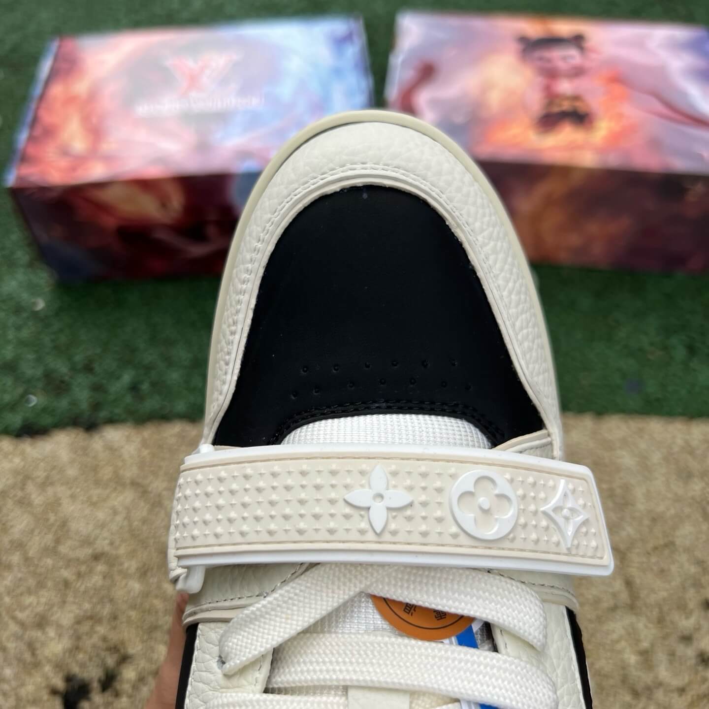 White and Black Velcro Strap Sneakers