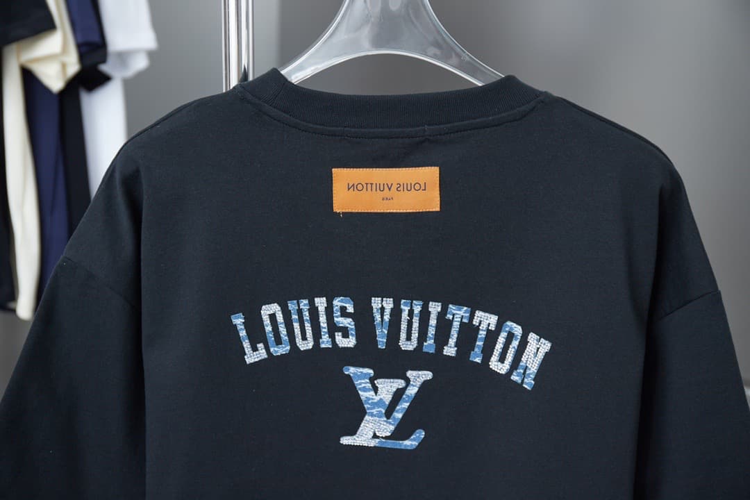 2025 New Denim Patch Rhinestone Letter T-shirt