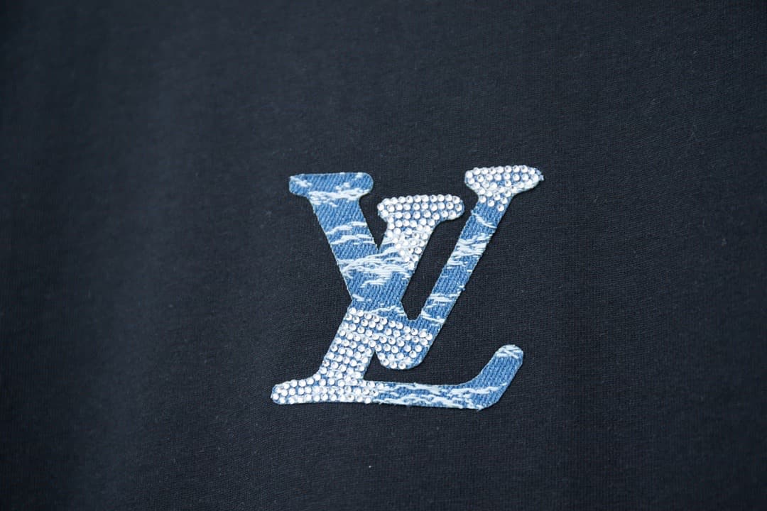 2025 New Denim Patch Rhinestone Letter T-shirt