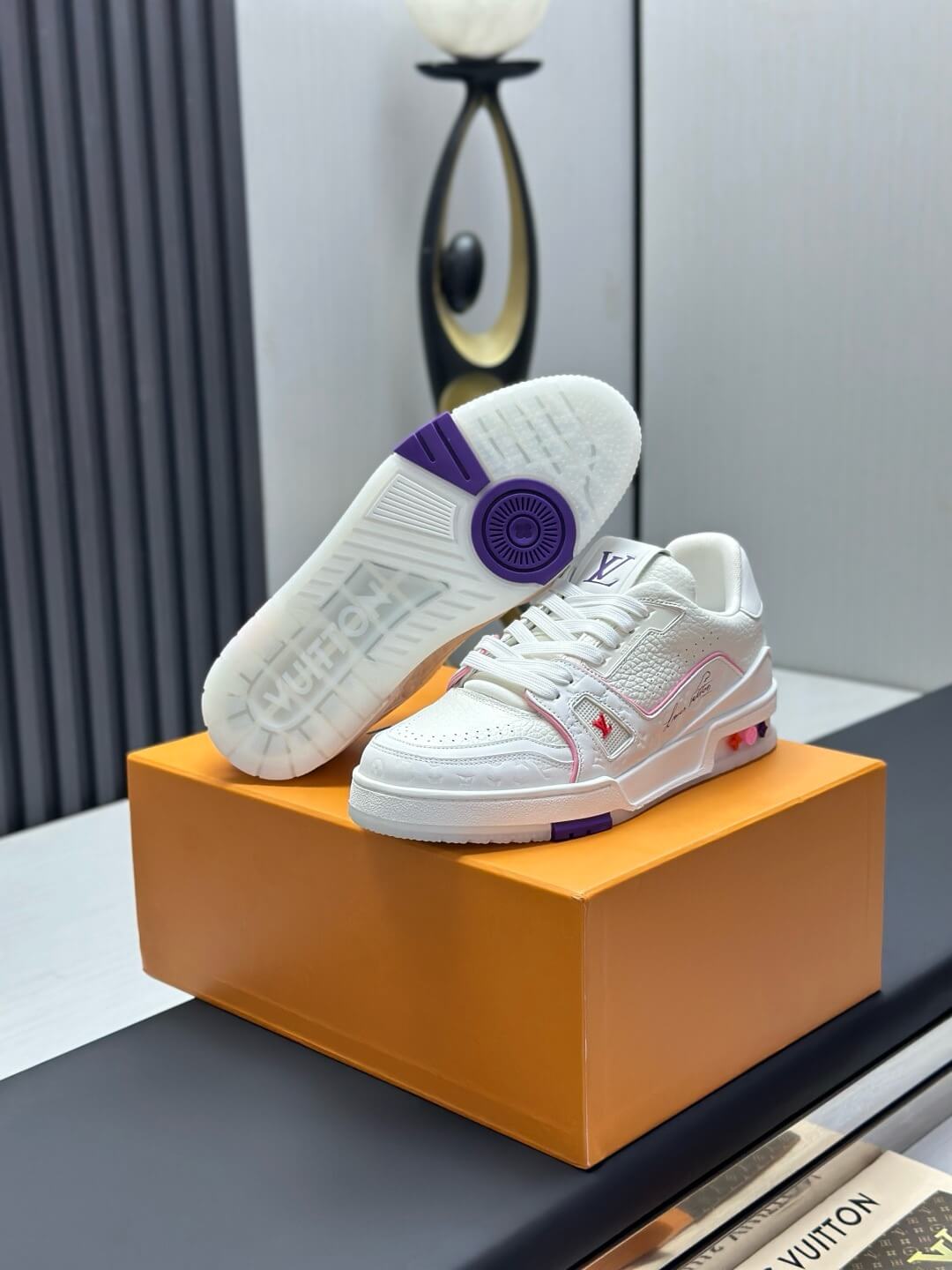 Pure White Pink-Striped Sneaker