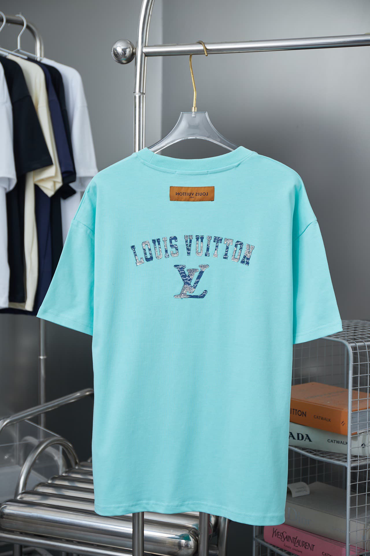 2025 New Denim Patch Rhinestone Letter T-shirt