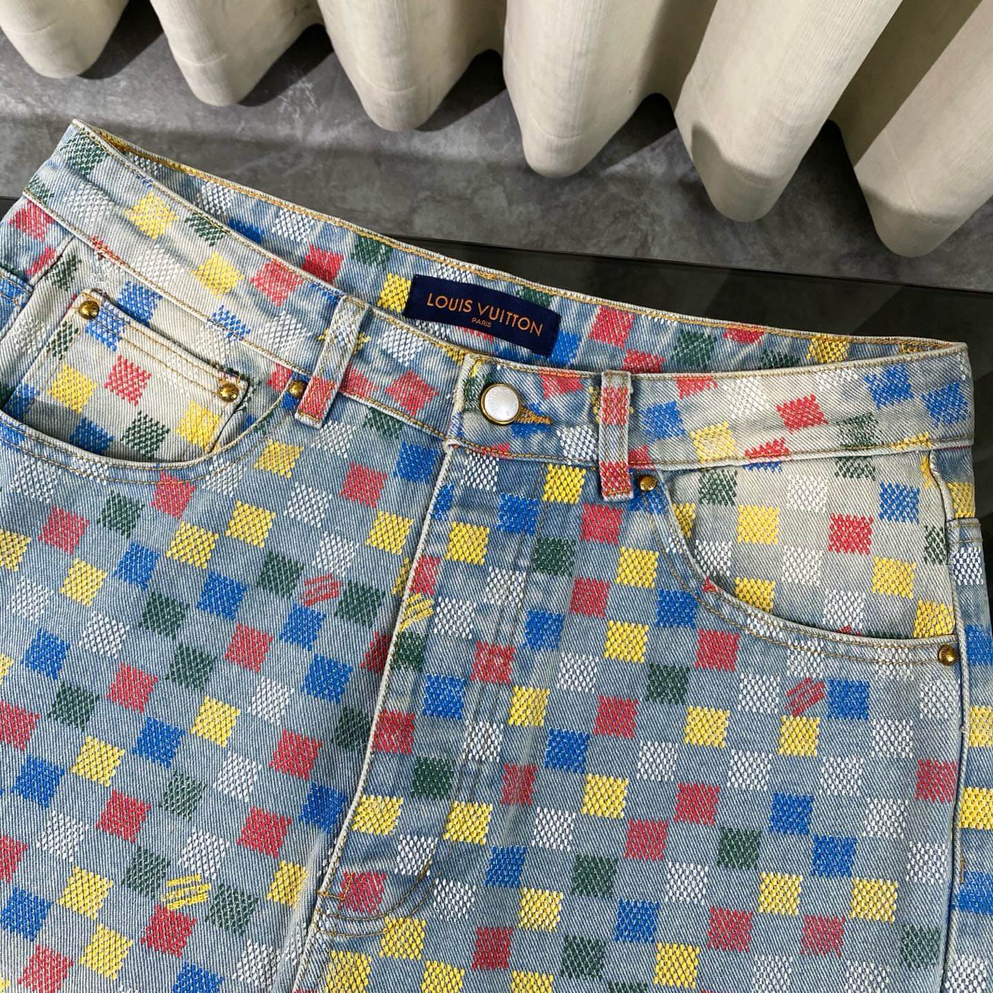 Retro Pixelated Checkerboard Jeans