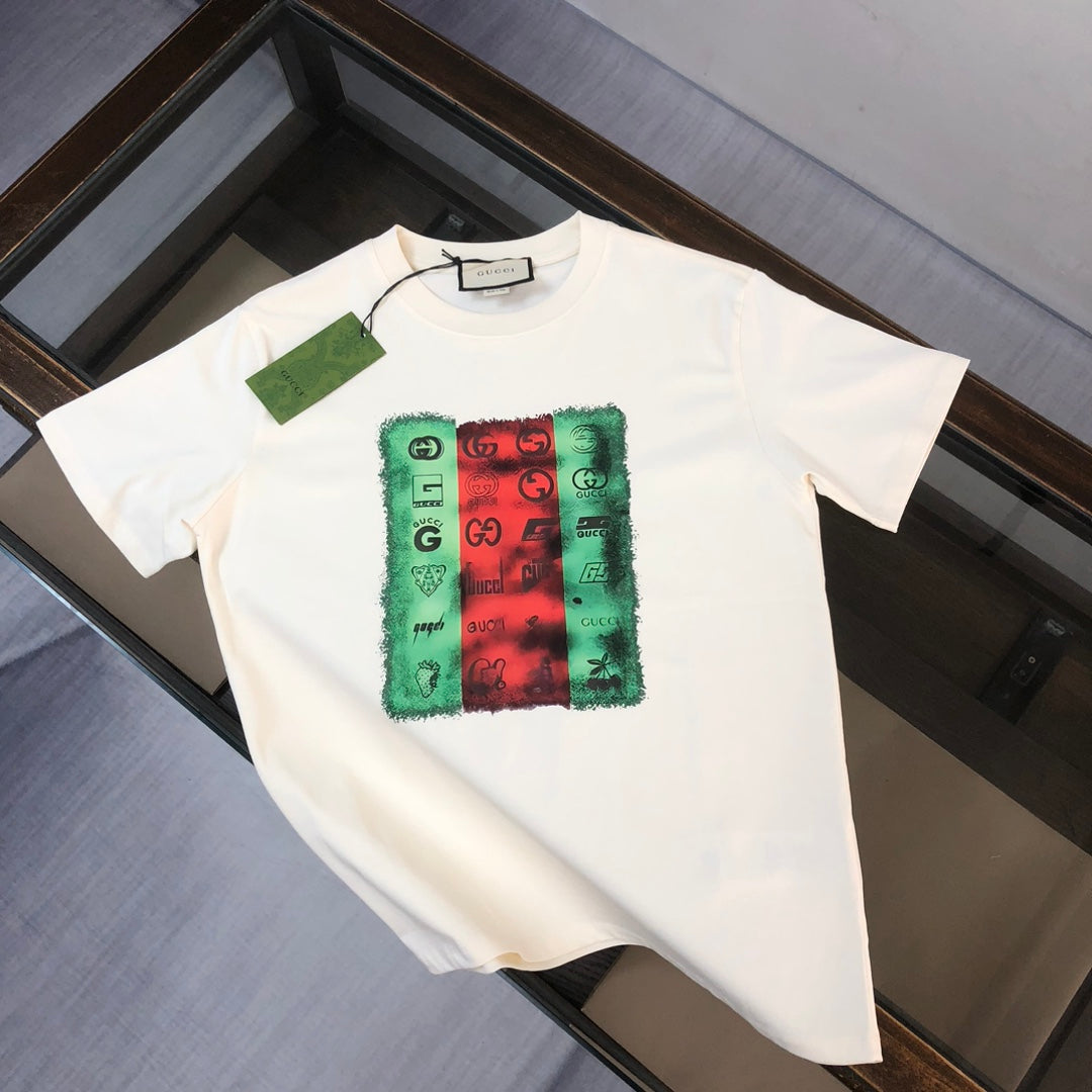 T-shirt imprimé patchwork rouge et vert