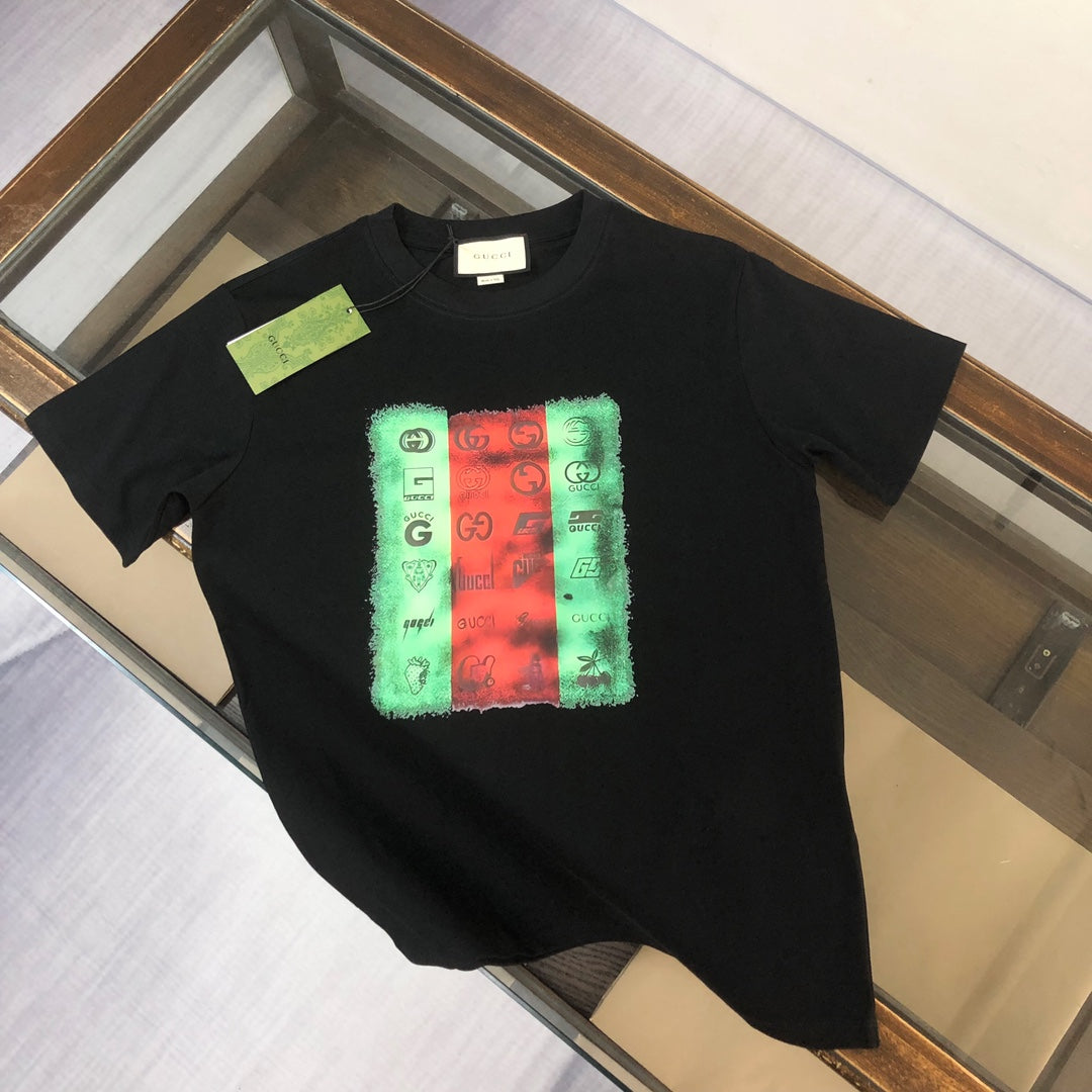 T-shirt imprimé patchwork rouge et vert