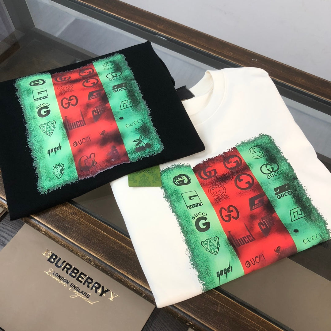 T-shirt imprimé patchwork rouge et vert