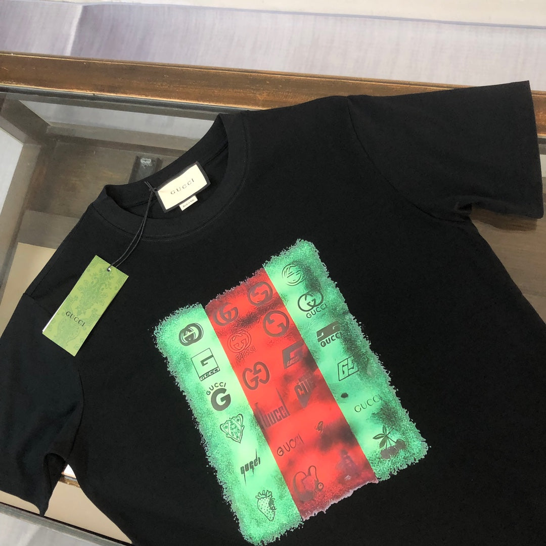 T-shirt imprimé patchwork rouge et vert