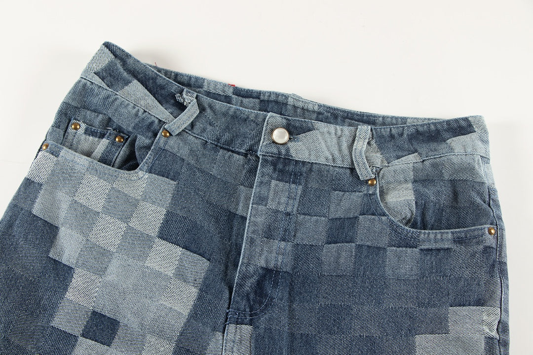 Pantalon en jean à carreaux