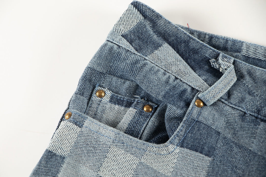 Pantalon en jean à carreaux