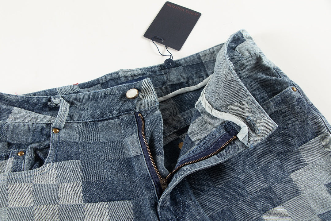 Pantalon en jean à carreaux