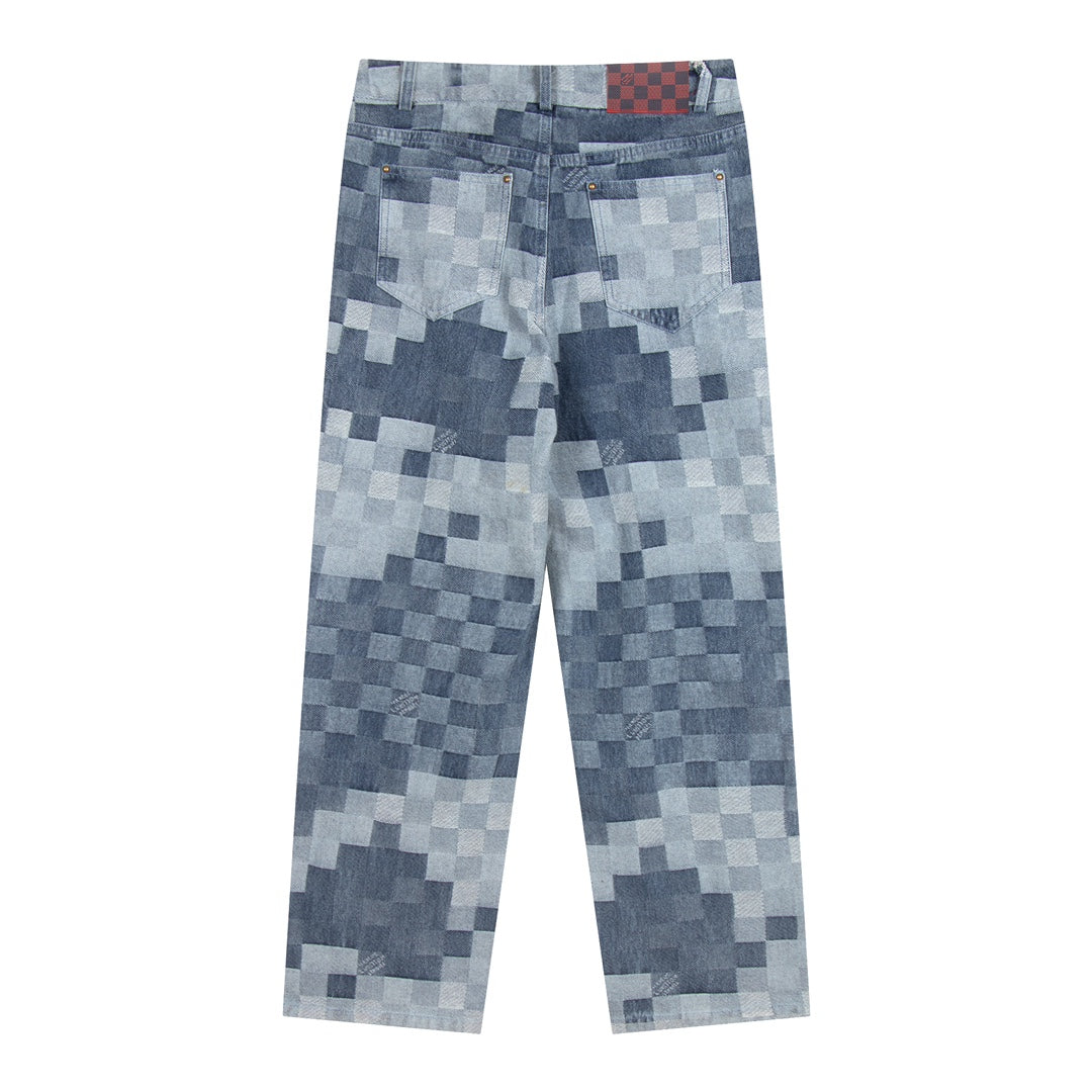Pantalon en jean à carreaux