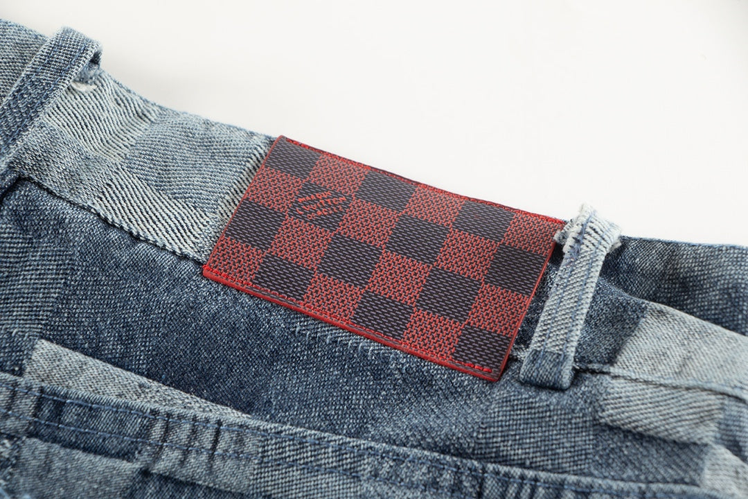 Pantalon en jean à carreaux