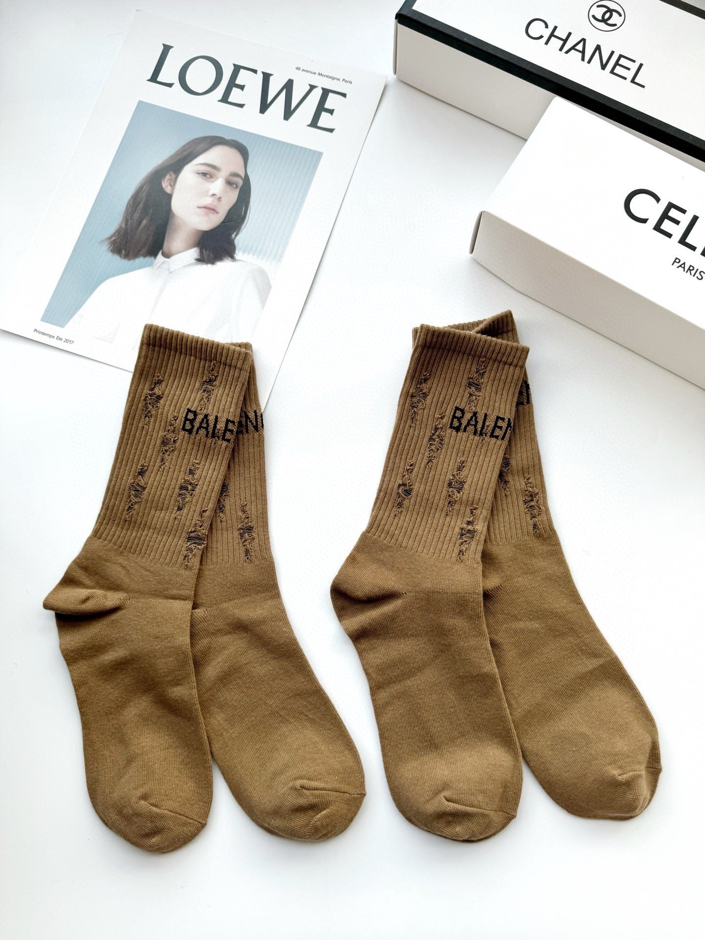 Chaussettes classiques marron à lettres