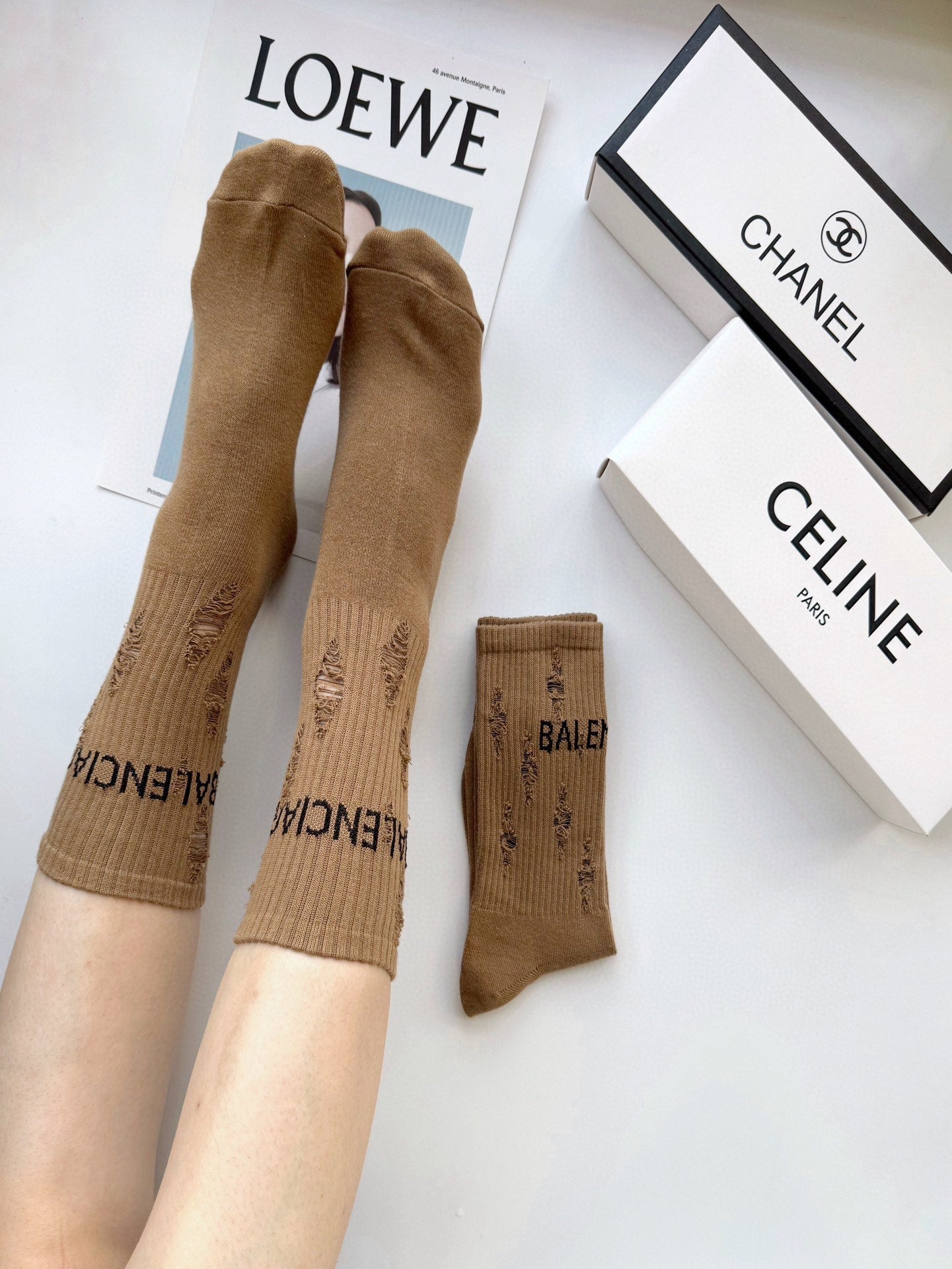 Chaussettes classiques marron à lettres