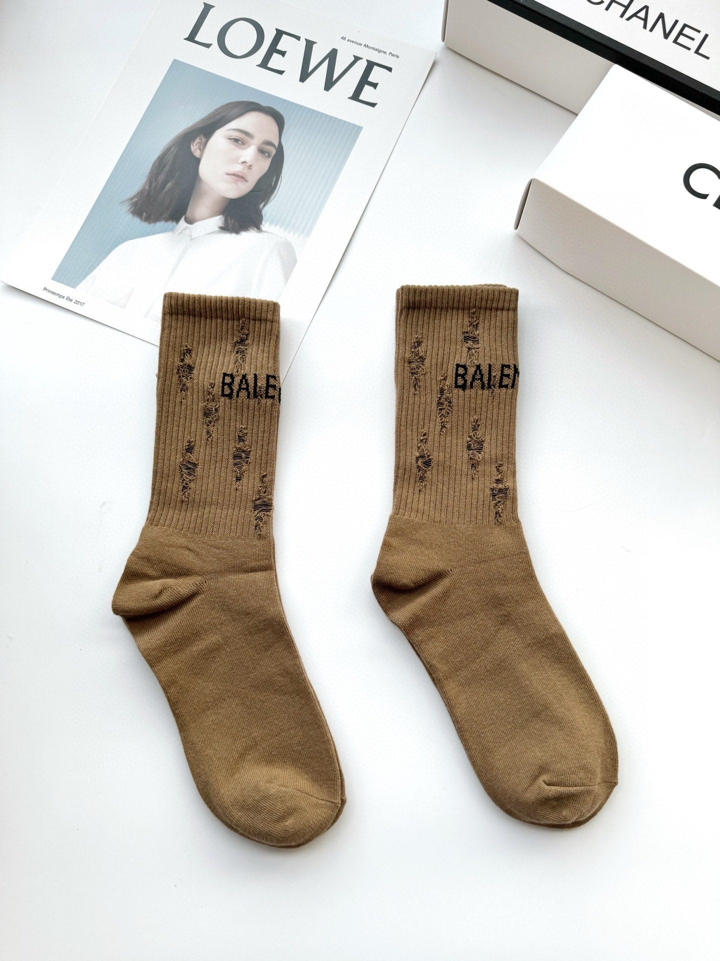 Chaussettes classiques marron à lettres