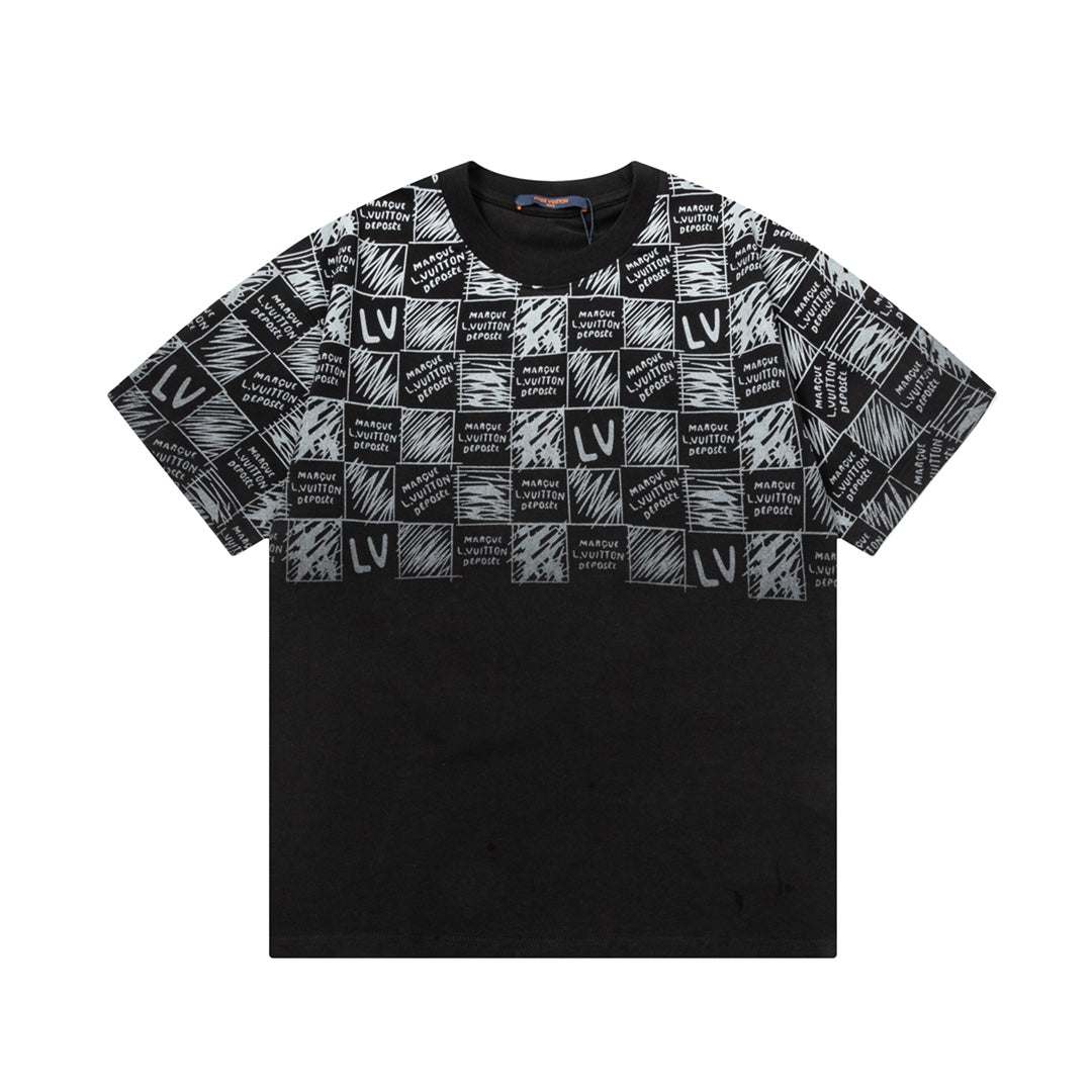 T-shirt imprimé lettres en damier
