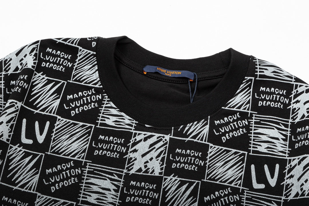 T-shirt imprimé lettres en damier