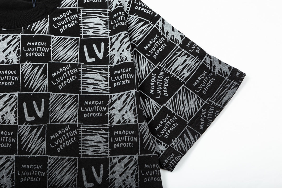 T-shirt imprimé lettres en damier