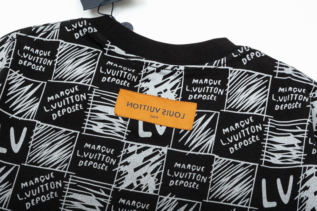 T-shirt imprimé lettres en damier