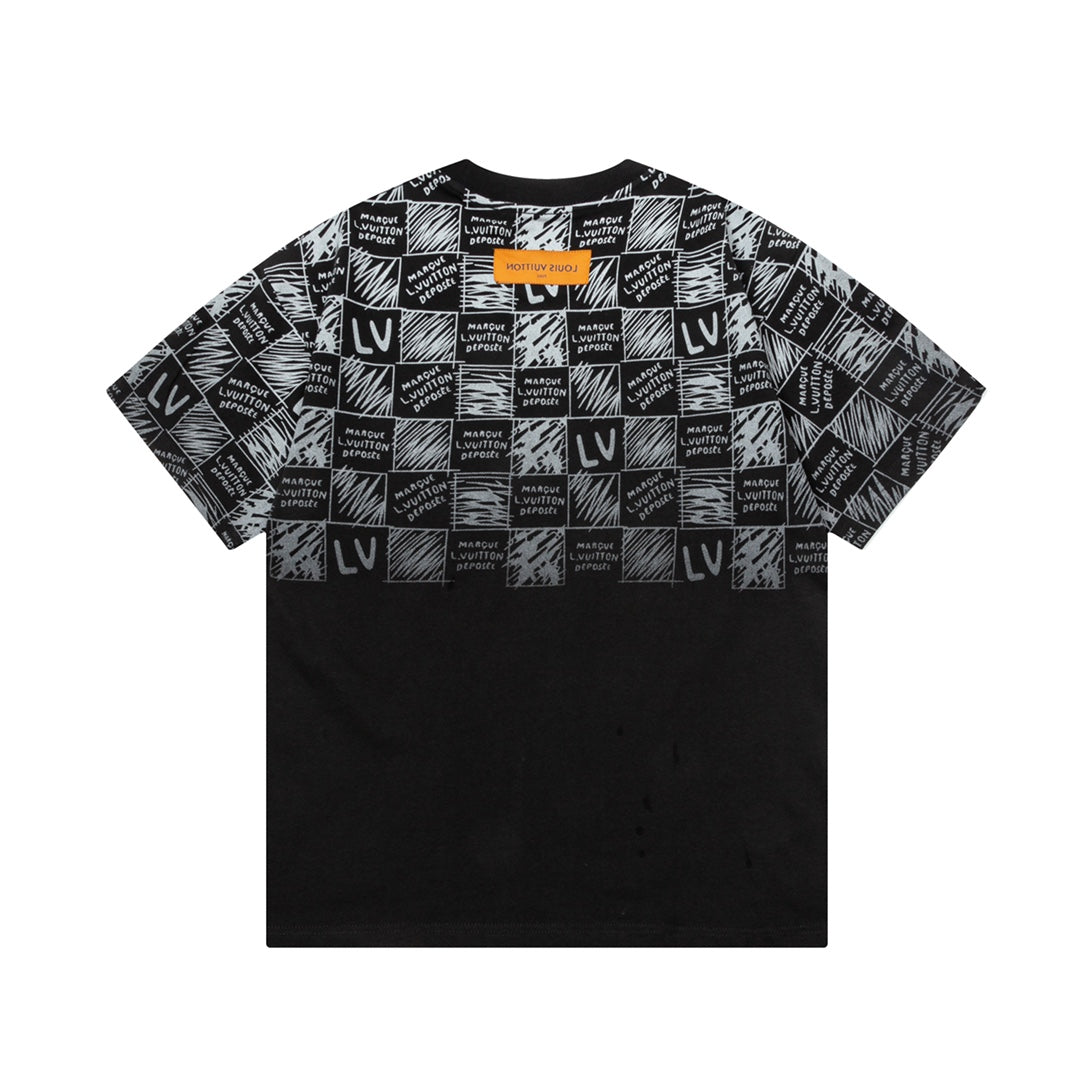 T-shirt imprimé lettres en damier