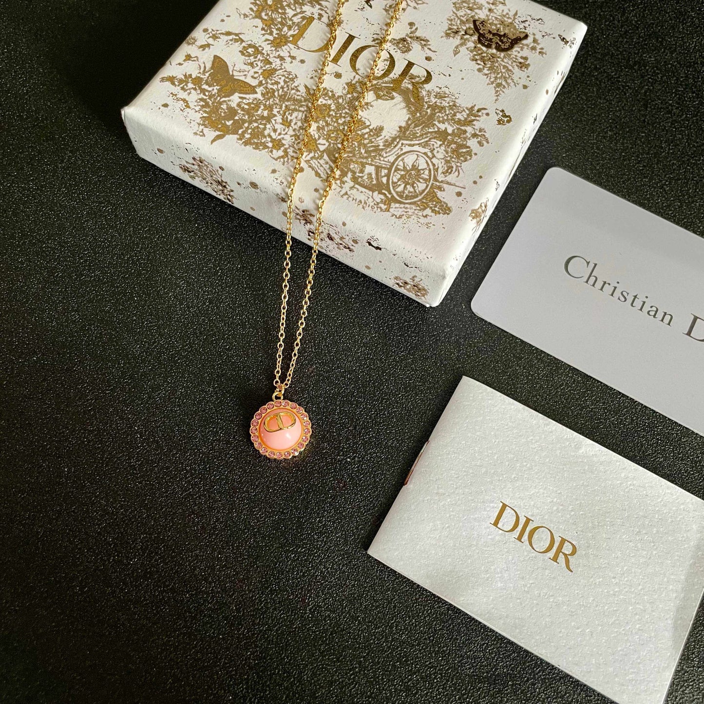 Classic Pink Disc Pendant Necklace