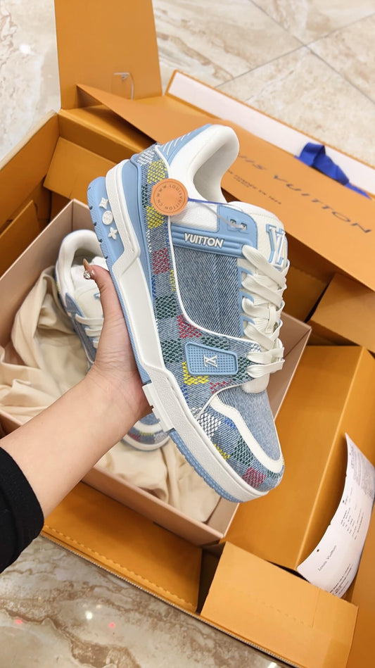 Blue Checkered Design Sport Sneaker