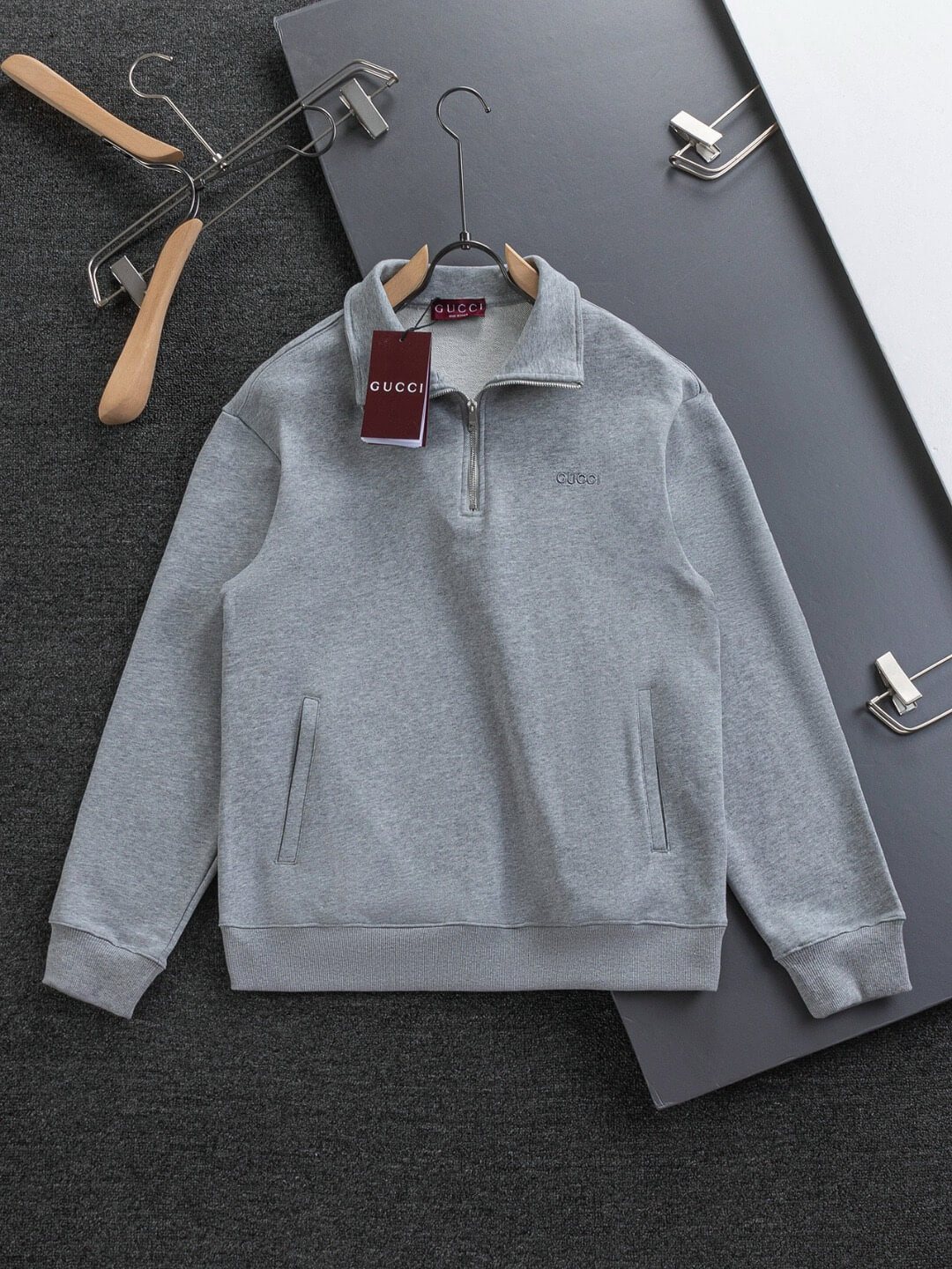 Zipper Letter Embroidery Sweatshirt