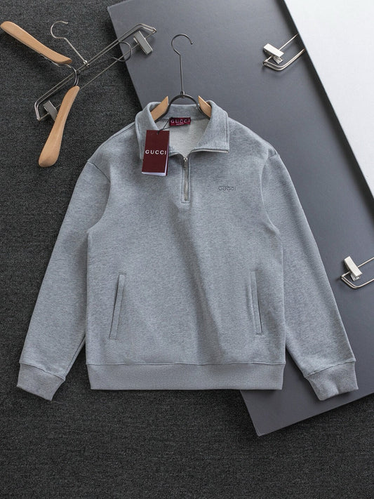 Zipper Letter Embroidery Sweatshirt